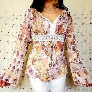 Vintage 90s Boho Floral Peasant Blouse